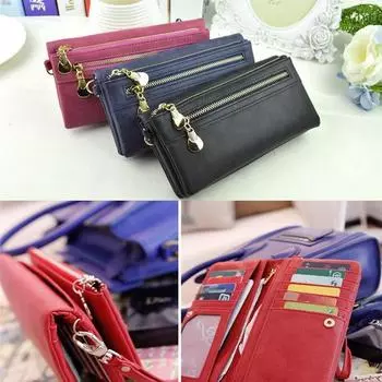 Модные кошельки, многофункциональные, ретро, длинные, кожаные, на молнии, клатч, дизайнерский кошелек чёрный