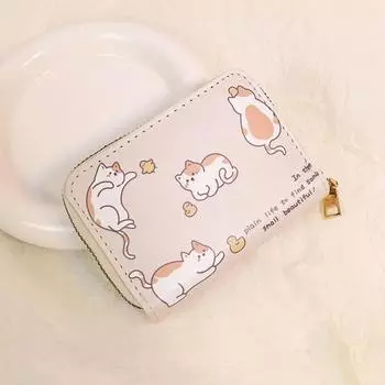Модные кошельки с мультяшным котом для женщин, милый маленький кошелек на молнии, модный повседневный кошелек для карт, оригинальный дизайнерский женский кошелек из искусственной кожи