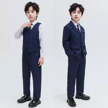 Модные костюмы для мальчиков, облегающая одежда, погоны, детские костюмы для свадебных вечеринок, детские куртки, длинные брюки, куртки, жилеты, рубашки 160cm чёрный