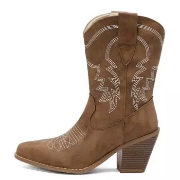 Модные ковбойские ботильоны для женщин, винтажные белые короткие ботинки, женские туфли на высоком каблуке, зимняя обувь для вечеринок, большой размер 45 34 чёрный