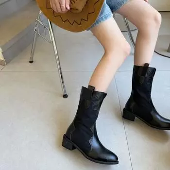 модные ковбойские ботильоны средней высоты для женщин 2024 года, ковбойские модные вестерн-сапоги для женщин, вышитые повседневные ботинки с острым носком, женская обувь 35 абрикосовый