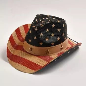 Модные ковбойские шляпы в стиле вестерн для мужчин, летняя соломенная пляжная шляпа от солнца, классическая кепка с американским флагом в стиле ковбой, джазовая кепка, сомбреро, хомбре 56-58CM