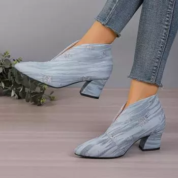 модные ковбойские женские массивные туфли дизайнерские остроносые высокие каблуки зимние сапоги 2024 трендовые зимние новые готические сапоги туфли-лодочки сексуальная женская обувь 35 синий