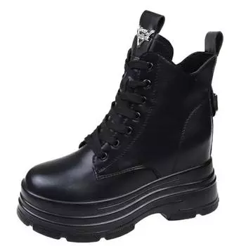 Модные кожаные ботильоны 10 см для женщин, новые теплые мотоциклетные ботинки 2024 года, женские винтажные ботинки на шнуровке для зимы с мехом на высоком каблуке 34 бежевый