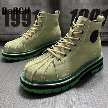 Модные кожаные ботильоны для мужчин, дизайнерская обувь, лето-осень, удобные, высокие, повседневные, модные, на платформе, мужские, с круглой головкой 38 синий
