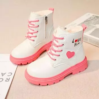 Модные кожаные ботинки для девочек, милые детские ботинки принцессы, модные детские ботильоны, нескользящие, универсальные, 2024, зимние, новые, розовые 26