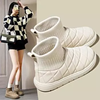 Модные кожаные ботинки на плоской подошве Австралийские туфли с круглым носком Зимняя обувь Ботинки женские зимние женские резиновые Med Lolita Plus Size 35-40 35 бежевый