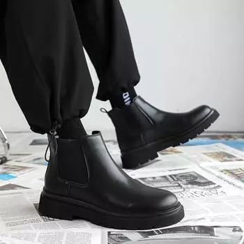 Модные кожаные ботинки на шнуровке Ботильоны на низком каблуке Мужские повседневные ботинки на платформе Челси Мужские ботинки Свадебная обувь Зимние плюшевые 38 чёрный