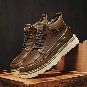 Модные кожаные ботинки на шнуровке, теплые плюшевые зимние ботинки для мужчин, кроссовки для мотоциклистов, модная новая брендовая мужская повседневная обувь 38
