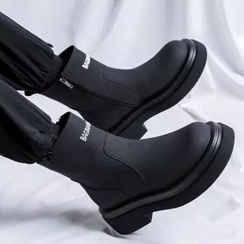 Модные кожаные ботинки-пустынники, новое поступление, английский стиль, ботинки челси средней высоты, универсальная мужская обувь с высоким верхом 38 чёрный