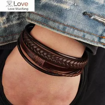 Модные кожаные браслеты мужские из нержавеющей стали многослойные плетеные веревочные браслеты для мужчин и женщин браслеты ювелирные изделия Pulsera Hombre