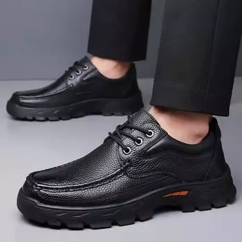 Модные кожаные деловые туфли на толстой подошве для мужчин с круглым носком на платформе для свадебной вечеринки, банкета, повседневной мужской обуви 38 чёрный