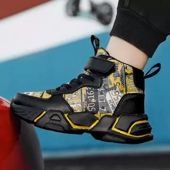 Модные кожаные детские кроссовки для бега для мальчиков, дышащие, удобные, сетчатые, дышащие, легкие кроссовки 28 чёрный