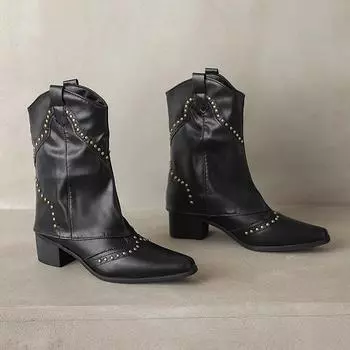 Модные кожаные ковбойские сапоги в стиле ретро с заклепками, женские дизайнерские туфли с мягкой подошвой и острым носком, модные женские ботинки челси 35