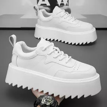 Модные кожаные мужские белые кроссовки, дизайнерская обувь, увеличивающая рост, мужские удобные черные кроссовки на платформе, мужские массивные туфли 39