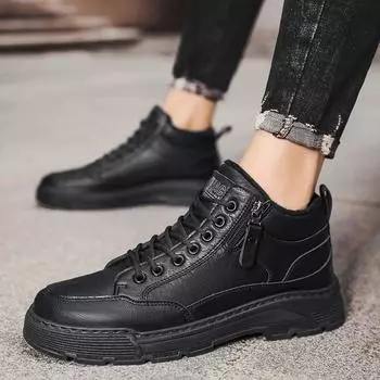 Модные кожаные мужские ботинки 2024 года, новые зимние ботинки на платформе, теплые, меховые, короткие, на шнуровке, модные, новинки, лаконичные, повседневные, рабочие, хлопковые ботинки 39