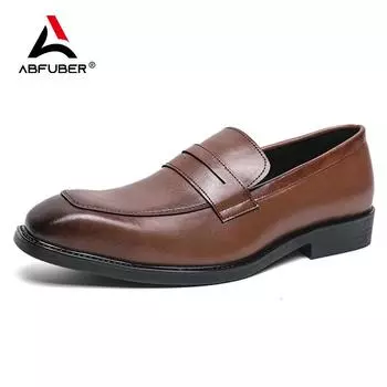 Модные кожаные мужские лоферы без шнуровки, простое платье с острым носком, деловой костюм, повседневные мужские свадебные туфли для вечеринки 39 чёрный