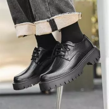 Модные кожаные мужские повседневные туфли на шнуровке, модные дизайнерские классические туфли-оксфорды с толстой подошвой, деловые туфли высокого качества, мужские мокасины 6.5 чёрный