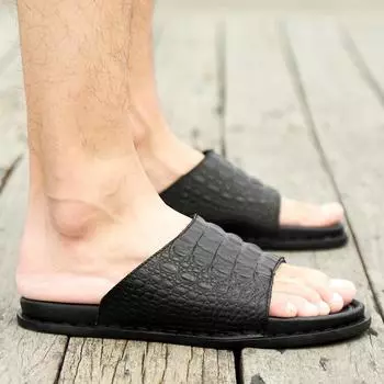 Модные кожаные мужские туфли без застежек 2024 года, роскошные мужские удобные тапочки, мужская повседневная летняя обувь, новое поступление, дышащие мужские шлепанцы 38 чёрный