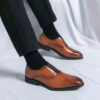 Модные кожаные мужские туфли для джентльменов Мужские деловые туфли на открытом воздухе Лоферы для свадьбы Вечерние туфли на плоской подошве для мужчин 6.5