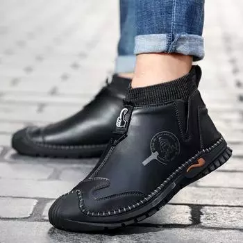 Модные кожаные мужские туфли на открытом воздухе с высоким берцем Высококачественные модные туфли-оксфорды Трендовые повседневные ботинки Классические носки Мужские ботинки 38 красный