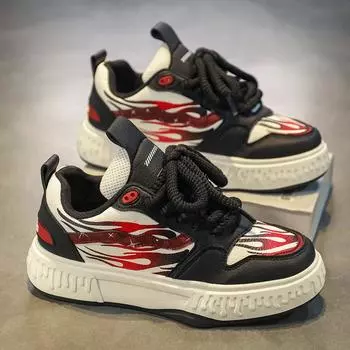 Модные кожаные мужские туфли на толстой подошве, весенние новые молодежные студенческие низкие спортивные туфли для бега на открытом воздухе, нескользящие повседневные туфли 39 чёрный