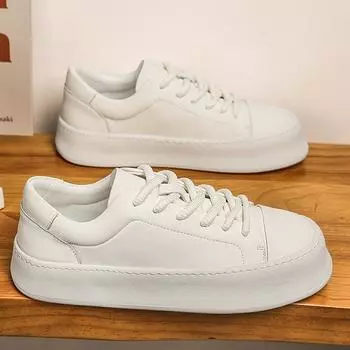 Модные кожаные мужские туфли повседневные белые туфли на платформе для мужчин удобные нескользящие износостойкие кроссовки для бега теннисные мужские 38 белый