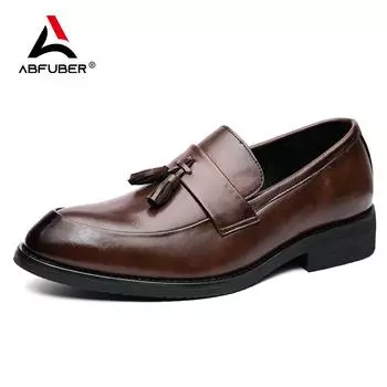 Модные кожаные мужские туфли с кисточками, лоферы, броги, дерби, оксфорды, удобная повседневная обувь, свадебные, офисные, вечерние, модельные туфли 39 чёрный