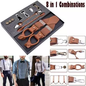 Модные кожаные подтяжки с зажимами, винтажные повседневные подтяжки Suspensorio винный