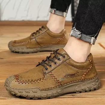 Модные кожаные повседневные туфли для мужчин на шнуровке оксфорды для улицы Удобные мягкие мужские оксфорды ручной работы пошив мокасины обувь для вождения мужские 6.5 чёрный