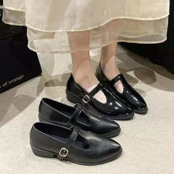 Модные кожаные повседневные туфли для женщин, обувь для активного отдыха, большой размер 43, женские кожаные туфли с острым носком, модные черные женские кроссовки с пряжкой 36