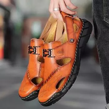 Модные кожаные сандалии для мужчин. Легкие и прочные повседневные туфли на плоской подошве с противоскользящими свойствами. Идеально подходят для работы и путешествий. US 5(EUR 38) коричневый