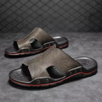 Модные кожаные шлепанцы, мужские тапочки, домашние сандалии из искусственной кожи с принтом, мужская летняя обувь Sandalias, удобные пляжные сандалии, большие 38