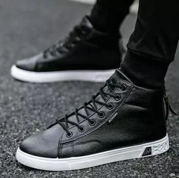 Модные кожаные туфли Ботинки Мужские ботильоны на шнуровке, увеличивающие рост Зимние ботинки больших размеров 6.5 чёрный