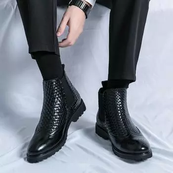 Модные кожаные туфли для мужчин, мужские ботинки, оксфорды, вечерние туфли, высокие ботильоны, челси, новинка 2025 года, деловые ботильоны для мужчин 38 чёрный