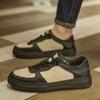 Модные кожаные туфли для мужчин, весенние кроссовки, новые корейские повседневные кожаные туфли, маленькие туфли, модные и трендовые, дышащие, для вождения 38 чёрный