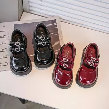 Модные кожаные туфли, модные изысканные туфли для девочек, простые, универсальные, удобные туфли для принцесс, классические, средние и большие, детские туфли на плоской подошве 26insole16cm чёрный