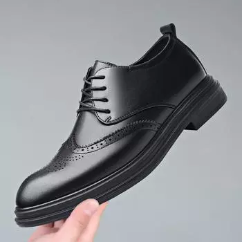 Модные кожаные туфли мужские броги деловые формальные рабочие туфли черные модные мягкие повседневные мужские туфли свадебные туфли удобные 6.5 чёрный