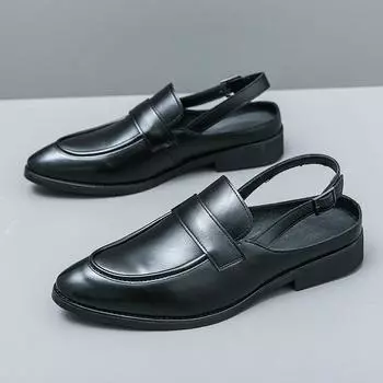 Модные кожаные туфли на низком каблуке, пружинные чехлы для ног, остроносые кожаные туфли, большие босоножки с загнутыми носами. 38