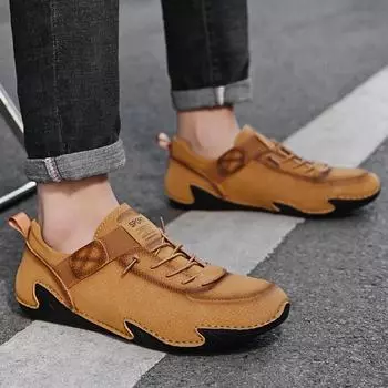 Модные кожаные туфли Пенни Мужские мокасины Слипоны Повседневная мужская обувь Комфортная обувь для вождения Мужская обувь на плоской подошве Прогулочная обувь большой размер 48 6.5 бежевый