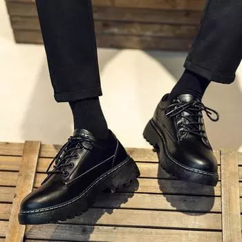Модные красивые черные кожаные туфли мужские британские мужские туфли повседневные студенческие корейские деловые платья универсальные маленькие кожаные туфли весна 39