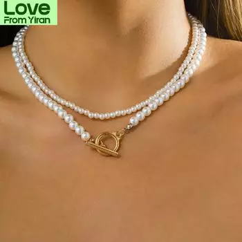 Модные красивые двухслойные жемчужные колье-чокер, новые корейские ожерелья, ювелирные изделия оптом