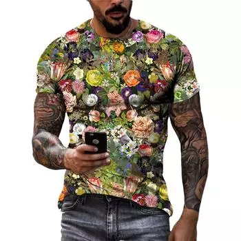 Модные красивые индивидуальные футболки унисекс с растениями и цветами, летние 3D уличные стильные трендовые мужские футболки с круглым вырезом и короткими рукавами с принтом 3XL