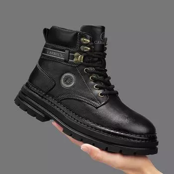 Модные красивые мотоциклетные ботинки, толстые подошвы, альпинистские ботинки, мужские натуральная кожа, базовые ботинки, дизайнерская новая мужская рабочая обувь 38