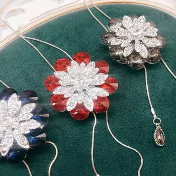 Модные красивые ожерелья с цветком циркония, подвески для женщин, новый корейский стиль, свитер Chian Jewelry красный