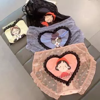 Модные красивые трусы с героями мультфильмов, бесшовные трусики большого размера, прозрачные сетчатые трусы, сексуальные кружевные трусы, женские шорты для мальчиков, нижнее белье onesize