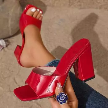 Модные красные босоножки на высоком каблуке для женщин 2025 года, летние тапочки с толстым каблуком и квадратным носком, женские прозрачные босоножки из ПВХ для вечернего платья 35 синий