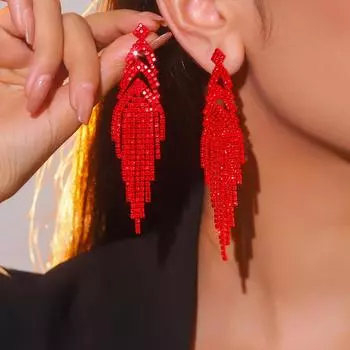 Модные красные длинные серьги с кисточками, нишевый дизайн, высококачественные универсальные серьги, женские серьги, 1 пара