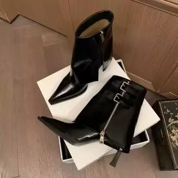 Модные красные короткие сапоги на высоком каблуке с острым носком для женщин 2024 года, новые модные дизайнерские сапоги с рукавами-брюками Sense, мягкая кожаная обувь для женщин 35 бордовый