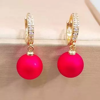 Модные красные круглые бусины висячие серьги для женщин с кубическим цирконием, ювелирные аксессуары для вечеринок красный